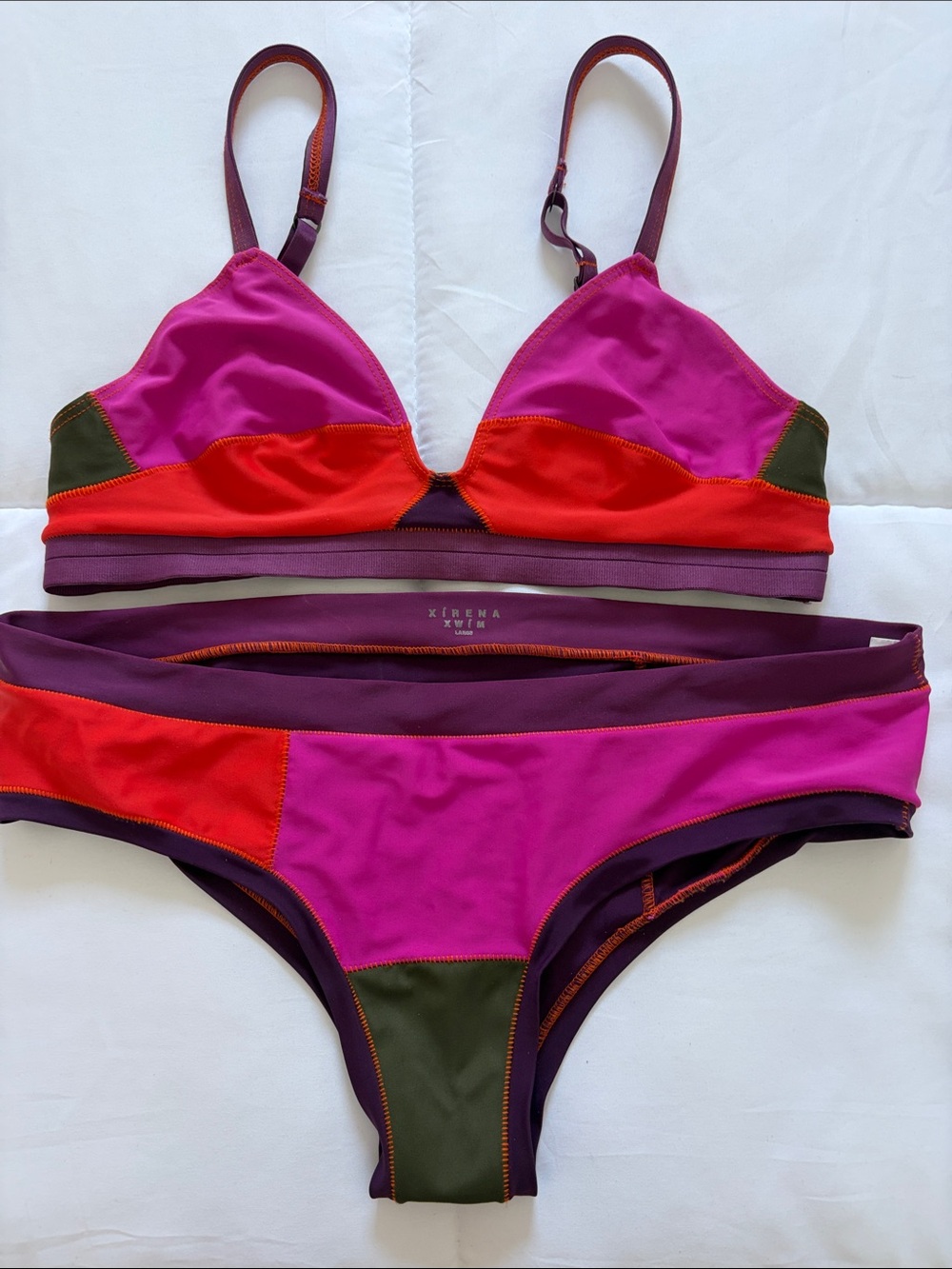 XiRENA Colorblock Bikini in Fuchsia, Red, Olive & Plum